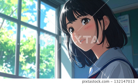 人工智慧生成的插圖，一位身穿制服的年輕女子正望著教室窗外 132147013