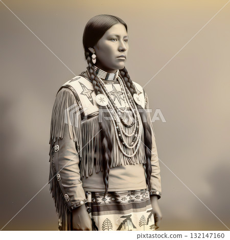 Native American Woman in Traditional Attire Ai Generated 132147160