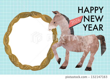 Horse and photo frame 2026 Year of the Horse New Year's card template 132147163