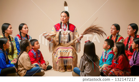 Indigenous Storytelling Circle With Women and Children Ai Generated 132147217