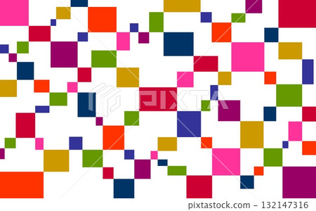 Geometric pattern, squares, pink, orange, red, white background 132147316
