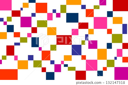 Geometric pattern, squares, pink, orange, red, white background 132147318