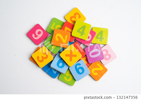 Math number colorful on white background, education study mathematics learning teach. 132147356