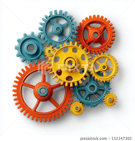 Gear colorful wheels isolated on white background PNG transparent clipart. 132147365