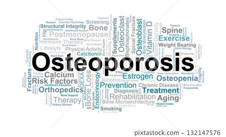 Osteoporosis Word Cloud. Medical Concepts On Bone Health, Fractures, And Prevention. Osteoporosis Word Cloud. Medical Concepts On Bone Health, Fractures, And Prevention. 132147576