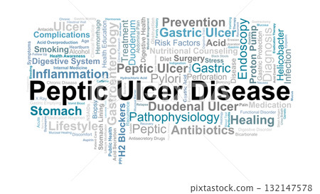 Peptic Ulcer Disease Word Cloud. Key Medical Concepts On Stomach Ulcers, Gastric Acid, Infection, Inflammation, And Digestive System Disorders. Peptic Ulcer Disease Word Cloud. Key Medical Concepts On Stomach Ulcers, Gastric Acid, Infection, Inflammation, And Digestive System Disorders. 132147578