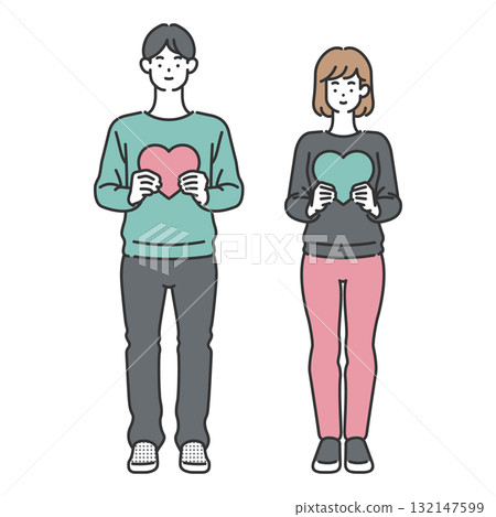 Illustration material of a couple holding a heart | For love and anniversaries 132147599