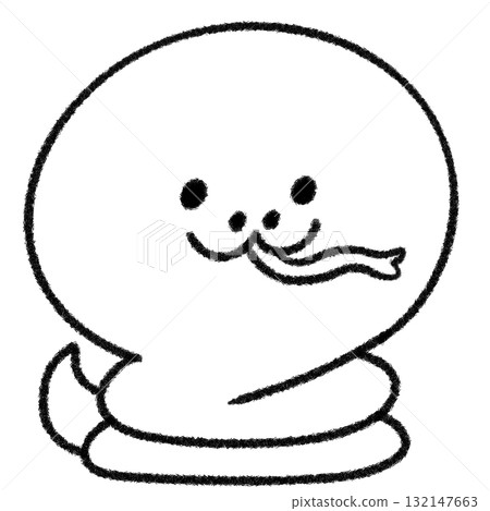 Cute and relaxed hand-drawn illustration of the zodiac snake (monochrome) 132147663