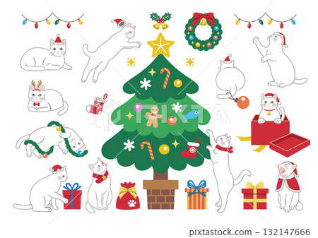 Cute white cat playing at Christmas (with outline) Cute white cat playing at Christmas (with outline) 132147666