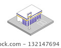 A stylish two-tone isometric building of a convenience store likely to be found in Japan with a main line. 132147694