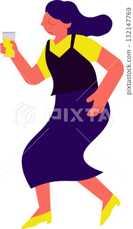 Woman dancing with a drink 132147769