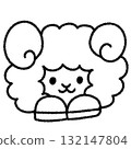 Cute and relaxed hand-drawn illustration of the zodiac sheep (monochrome) 132147804