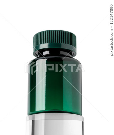 Green plastic bottle with ribbed screw cap, isolated on white background with clipping path Green plastic bottle with ribbed screw cap, isolated on white background with clipping path 132147890