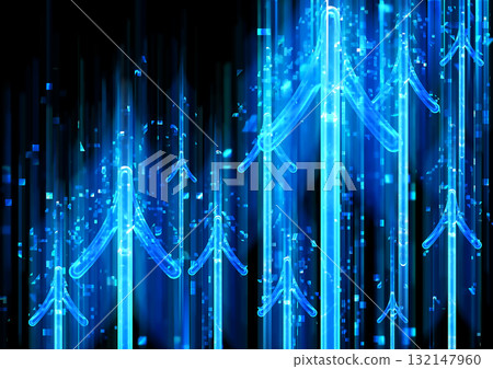 3d illustration of countless abstract blue light arrows moving upwards in a technology concept 132147960