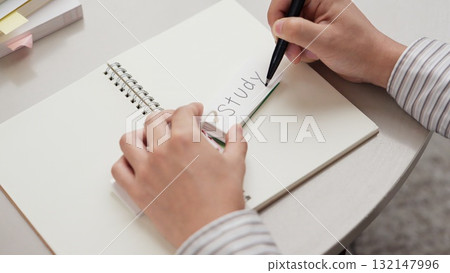 Hands of an Asian man learning words Hands of an Asian man learning words 132147996