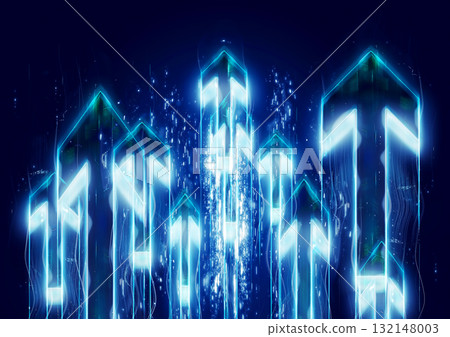 3d illustration of countless abstract blue light arrows moving upwards in a technology concept 132148003