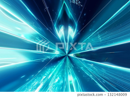 無數抽象的藍色光箭在技術概念中向上移動的 3D 插圖 132148009