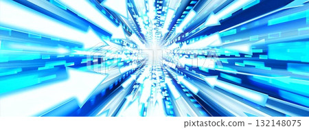 無數抽象的藍色光箭在技術概念中向上移動的 3D 插圖 132148075