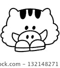 Cute and relaxed hand-drawn illustration of the zodiac boar (monochrome) 132148271
