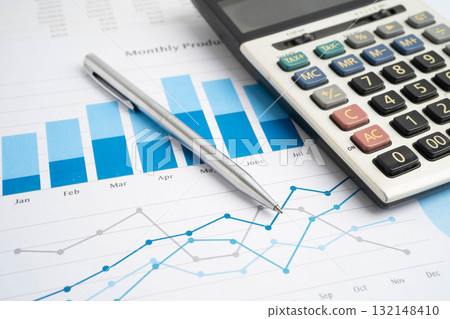 Pen on graph paper. Financial development, Banking Account, Statistic, Investment Analytic research data economy. 132148410
