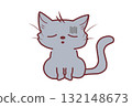 Cute illustration of a depressed gray cat 132148673