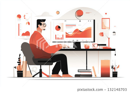 Illustration of automated data analysis using AI (business, technology, future society) 132148703