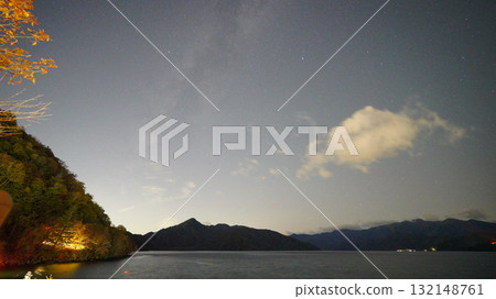 月光下的湖面與銀河 132148761