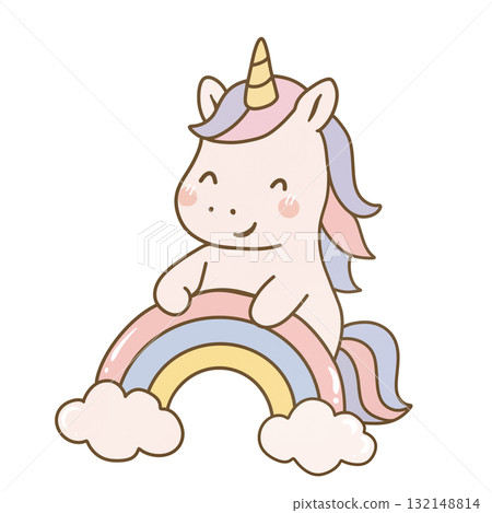 Cute unicorn with rainbow 132148814