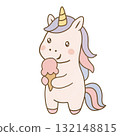 Cute unicorn with. Ice cream 132148815