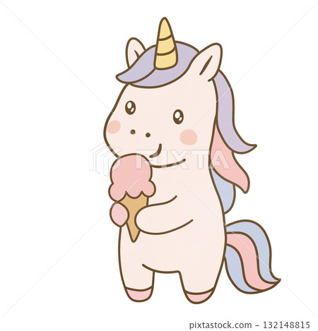 Cute unicorn with. Ice cream 132148815
