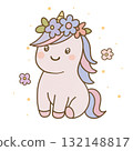 Cute unicorn with flowers crown 132148817
