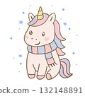 Cute unicorn in winter  132148891
