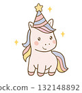 Cute unicorn with party hat 132148892