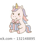 Cute unicorn with gift box 132148895