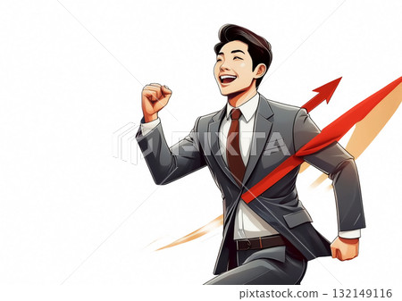 Illustration of a businessman raising his hand in confidence of business success 132149116