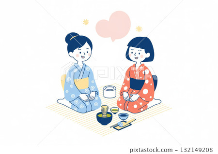 身著浴衣享受茶道體驗的外國遊客 132149208