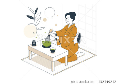 身著浴衣享受茶道體驗的外國遊客 132149212