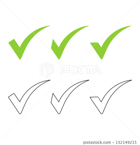 Check marks icon. Multiple different check icon illustrations. Check marks icon. Multiple different check icon illustrations. 132149215