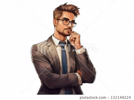 Illustration of a businessman thinking of an idea 132149224