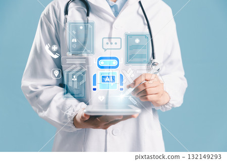 AI assistant supports online medical consultation and telemedicine, using artificial intelligence and analytics to enhance healthcare, improve remote patient care, advance digital health solutions. AI assistant supports online medical consultation and telemedicine, using artificial intelligence and analytics to enhance healthcare, improve remote patient care, advance digital health solutions. 132149293