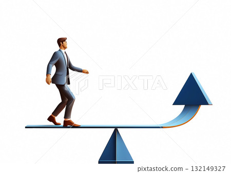 一位商人在箭上保持平衡的插圖 132149327