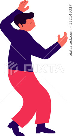 A man with a pompadour hairstyle dancing with his back turned 132149337