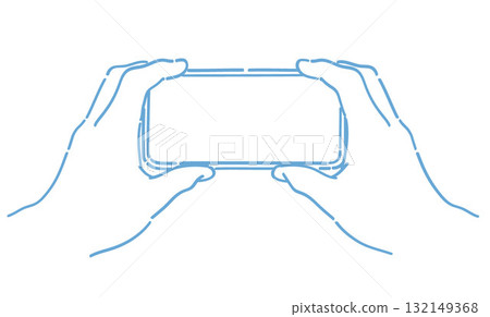 Hand holding a smartphone. Vector illustration. 132149368