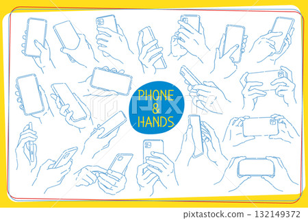 Set of hands holding smartphones. Vector illustration. Set of hands holding smartphones. Vector illustration. 132149372