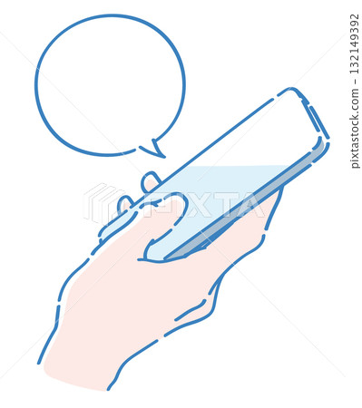 Hand holding a smartphone. Vector illustration. 132149392