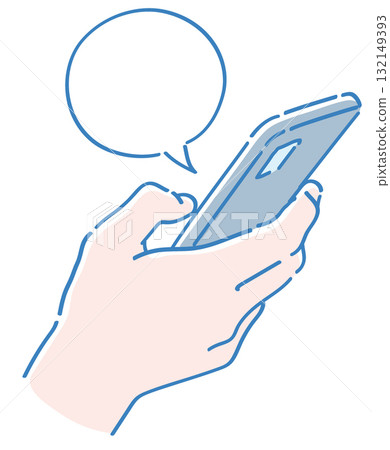 Hand holding a smartphone. Vector illustration. 132149393