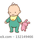 Baby holding a stuffed rabbit 132149466