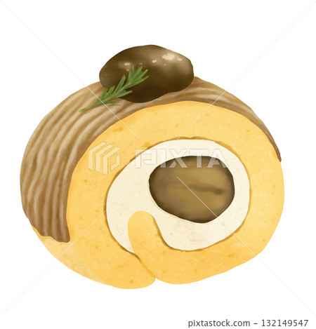 時尚的日本栗子白朗峰捲蛋糕插圖 132149547