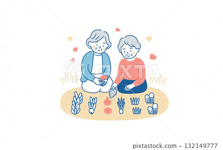 在里山田裡一起勞動 132149777