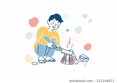 一名男子在鄉村花園砍柴 132149811